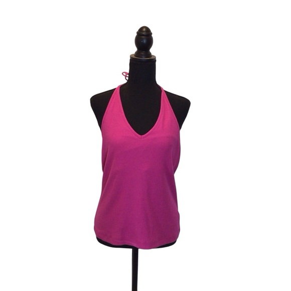 Old Navy Womens Pink Ribbed V-neck Halter Tie Shelf Bra Tank Top Size XXL - Picture 3 of 7